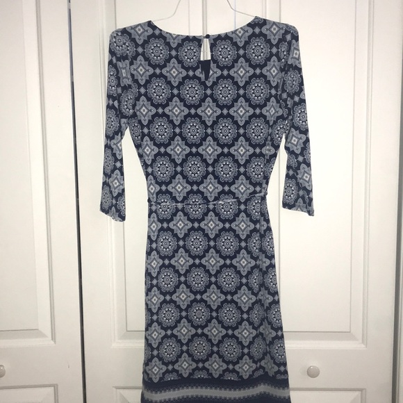 Blue Patterned Long Sleeve Dress - Picture 2 of 3